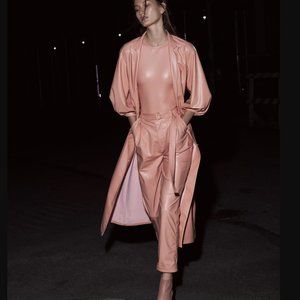 Sally LaPointe Pleated Belted Faux Leather Tapered Pants